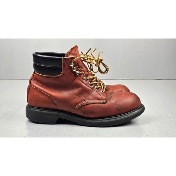 VTG Red Wing Boots Mens 8.5 H‎ Red Leather Steel Toe Work USA Made ANSI Z41 PT91 - Picture 3 of 10